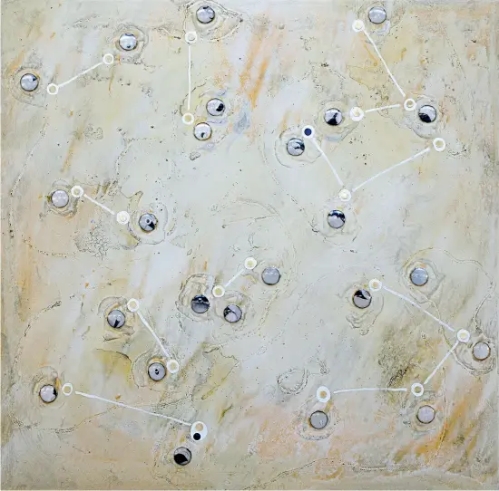  ?? Paint and glass on canvas ?? « Chaosmos ». 2013. Peinture et verre sur toile. 185 x 185 cm.