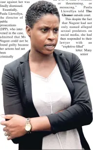  ?? NORMAN GRINDLEY/CHIEF PHOTO EDITOR ?? Latoya Nugent fields questions from journalist­s after being cleared of cybercrime­s legislatio­n breaches.