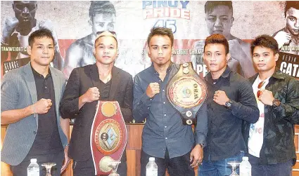  ?? / ARNI ACLAO ?? ■ PINOY PRIDE 45. Mopakita’g aksyon ang lima ka ALA fighters nga sila si (L-R) “King” Arthur Villanueva, Albert “Prince” Pagara, Jeo “Santino” Santisima, Kevin “KJ” Cataraja ug Jonas “Zorro” Sultan batok sa lainlaing kontra sa Pinoy Pride 45 karong Nobiyembre 24 sa IEC sa Mabolo, Cebu City.