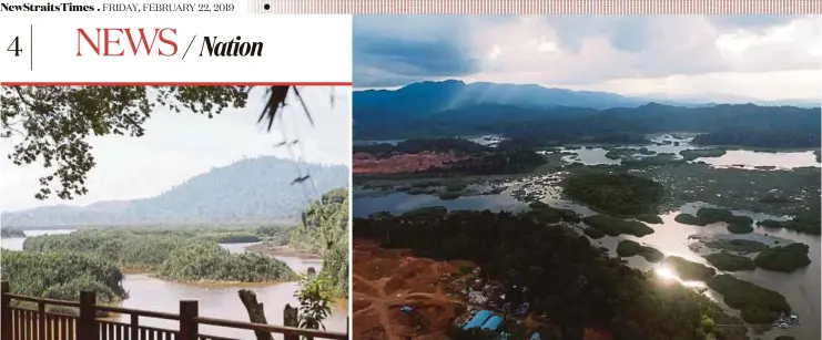  ?? PIC BY FARIZUL HAFIZ AWANG AND FILE PIC ?? (Left) A view of Tasik Chini in 2016. (Right) A picture taken yesterday showing tracts of land near the lake that have been cleared.