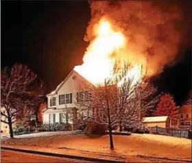  ?? PHOTO FROM TRAPPE FIRE COMPANY ?? A fire on the 500block of Tawnyberry Road burned through the roof of a home Dec. 16. Crews managed to get it under control despite several factors that made the job difficult.