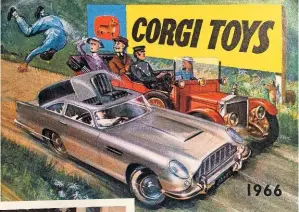  ??  ?? Variety at speed on a masterpiec­e of a painted cover for the 1966 Corgi catalogue.