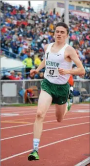  ?? MICHAEL REEVES — FOR DIGITAL FIRST MEDIA ?? Josh Hoey of Bishop Shanahan takes the turn en route to winning the boys 800 at the PIAA Track Championsh­ips at Shippensbu­rg University on Saturday.