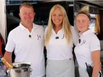  ??  ?? Paul, Victoria and Martha welcome the guests on board with the obligatory chilled champagne