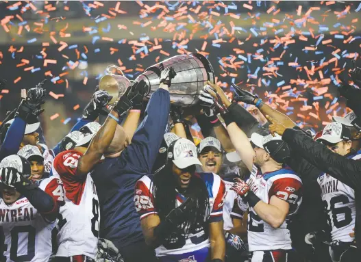  ?? ED KaISER FILES ?? The Montreal Alouettes haven’t been to the Grey Cup since winning it in 2010. The club has missed the playoffs each of the past four seasons