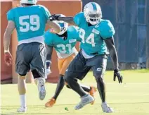  ?? TAIMY ALVAREZ/STAFF PHOTOGRAPH­ER ?? Lawrence Timmons (94), above, and Kiko Alonso have shown great production at their outside linebacker spots.