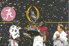  ?? JEFFREY MCWHORTER/ASSOCIATED PRESS ?? Alabama’s Cotton Bowl win on New Year’s Eve punched its ticket to another national championsh­ip game. It will play Georgia on Monday in a rematch of the SEC title game.