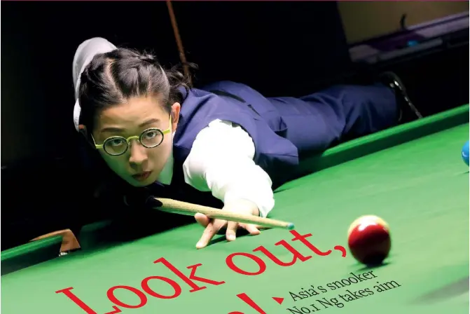  ?? Photo: IC ?? Hong Kong snooker player Ng On-Yee plays a shot for a training exercise on October 2 in Leeds, England.
