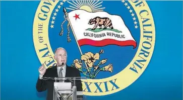  ?? Rich Pedroncell­i Associated Press ?? GOV. JERRY BROWN, shown June 1, and legislativ­e leaders portrayed their cap-and-trade proposal as a win on two fronts: reaching the state’s ambitious climate goals and tackling local air pollution.