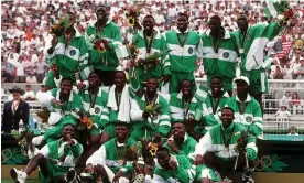  ?? Photograph: Action Images/Reuters ?? Nigeria celebrate winning the gold medal at the 1996 Olympic Games in Atlanta after beating Argentina 3-2 in the final.