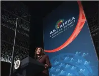  ?? (AP/Jacquelyn Martin) ?? Vice President Kamala Harris speaks to the African Diaspora Young Leaders Forum on Tuesday at the Smithsonia­n National Museum of African American History and Culture in Washington.