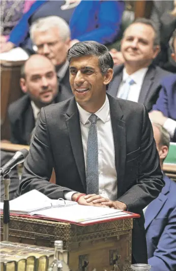  ?? JESSICA TAYLOR/UK PARLIAMENT VIA AP ?? Britain’s Prime Minister Rishi Sunak in the House of Commons in London last Wednesday.