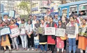  ?? ANI ?? Activists stage a protest against rising rape cases in the country, at Hazra crossing in Kolkata on Monday.