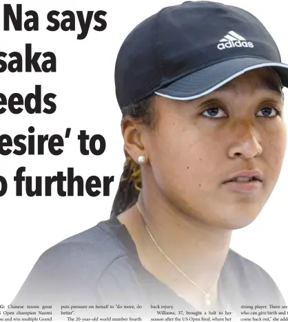  ?? — AFP ?? Naomi Osaka of Japan speaks during a press conference at the Hong Kong Open on Monday.