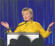  ?? AP/KEVIN HAGEN ?? Former Secretary of State Hillary Clinton speaks April 20 in New York.