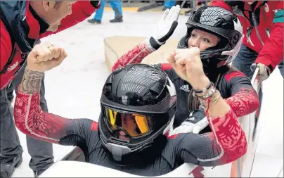  ?? BOBSLEIGH CANADA PHOTO ?? Heather Moyse in the bobsled with Kaillie Humphries during the Sochi Olympics in 2014.