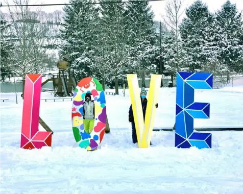  ?? Photos courtesy of Aspinwall Riverfront ?? The “L-O-V-E” letters will remain up through April at Aspinwall Riverfront Park, which plans two more public art installati­ons.