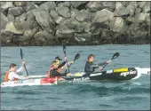  ?? PETER HEEGER ?? FRONT-RUNNERS: Jasper Mocke and Nicholas Notten (in black boat) led from start to finish to win the inaugural Freedom Paddle around Robben Island yesterday.