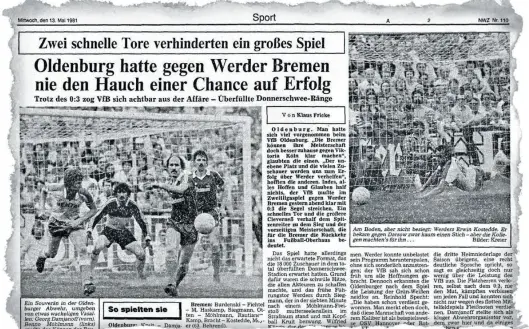  ?? Ausriss: Carsten Küpker ?? im Mai 1981 über den Bremer Sieg in Oldenburg und den damit verbundene­n Aufstieg.