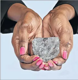  ?? Picture: SUPPLIED ?? HEAVY ROCK: The 1,109-carat Lesedi La Rona, which was found in Botswana in November 2015, is the world’s second-largest gem-quality rough diamond after the Cullinan.