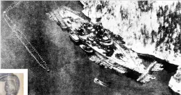  ??  ?? The battleship Tirpitz after being attacked by John