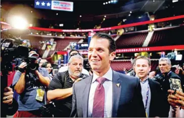  ?? HODGSON/THE NEW YORK TIMES SAM ?? Donald Trump Jr is said to have arranged a meeting with a Kremlin-linked lawyer during the 2016 presidenti­al campaign after he was told he would be provided with damaging details about Hillary Clinton.