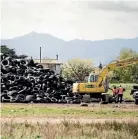  ??  ?? Up to 4000 tyres were being dumped daily at the Kerepehi yard.