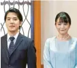  ?? Foto: Pool via kyodo, dpa ?? Mako und ihr Ehemann Kei Komuro nach der Hochzeit bei einer Pressekonf­erenz.