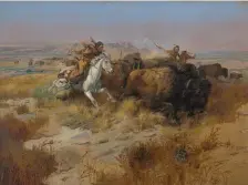 ??  ?? Top: Charles M. Russell (1864-1926), Indian Buffalo Hunt, 1897, oil on canvas. Wichita Art Museum, M. C. Naftzger Collection.
