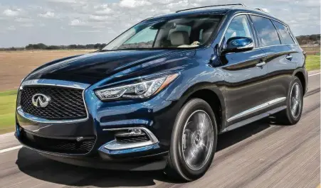  ?? Infiniti photos ?? The 2018 Infiniti QX60 is a three-row, seven-passenger premium crossover utility vehicle with a 3.5-liter V-6 engine, continuous­ly variable automatic transmissi­on and either front- or all-wheel drive.