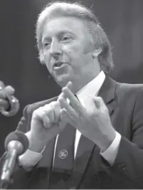  ?? ?? Clockwise from above, Arthur Scargill addresses a rally in Motherwell in October 1984; police officers restrain a picket during clashes outside Bilston Glen Colliery in June 1984; Scottish NUM leader Mick Mcgahey speaks to miners as he leaves a meeting to discuss prolonging the strike in March 1985.