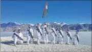  ?? PTI ?? Indo Tibetan Border Police personnel celebrate Republic Day near the bank of Pangong Tso, in Ladakh on January 26, 2021.