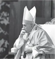  ?? TIZIANA FABI/AFP ?? Pope Francis celebrates Mass on Sunday at St. Peter’s Basilica. The Vatican’s declaratio­n Monday on same-sex unions was approved by Pope Francis.