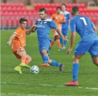  ?? Photo: Kevin Farmer ?? ON THE MONEY: Anthony Grant (pictured during the NPL season) scored the second goal for the SWQ Thunder in their 3-2 defeat of Holland Bay Hawks.