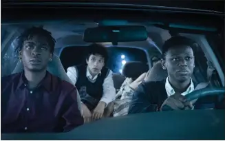  ?? PHOTOS COURTESY OF AMAZON CONTENT SERVICES ?? RJ Cyler, left, Sebastian Chacon and Donald Elise Watkins appear in a scene from “Emergency.”