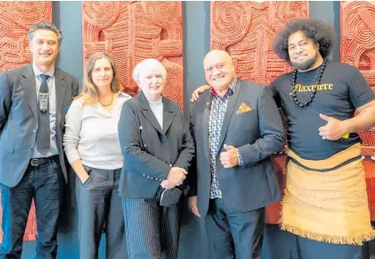  ?? Photo / Supplied ?? Bayden Barber, Sophie Siers, Geraldine Travers, Henare O’Keefe and Peleti Oli all say goodbye to HDC.