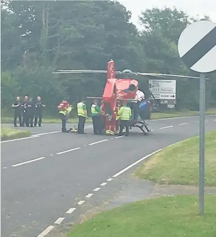  ??  ?? The air ambulance at the scene on The Long Course race event, Tenby