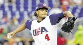  ?? LYNNE SLADKY / ASSOCIATED PRESS ?? U.S. starter Chris Archer pitches against Colombia during a first-round game of the World Baseball Classic in Miami. The U.S. won 3-2 in 10 innings.