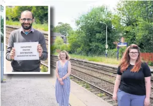  ??  ?? Coun Kate Walsh and council candidate Jodi Clements campaignin­g for Rishton to be added to the Manchester rail line and (inset) Coun Noordad Aziz