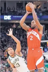  ?? ASSOCIATED PRESS FILE ?? Toronto’s Kawhi Leonard (2) has helped the Raptors overcome a 2-0 series deficit to go up 3-2 in the Eastern Conference finals.