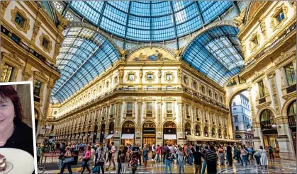  ??  ?? ORNATE: The Galleria Vittorio Emanuele II arcade. Left: Wendy is tempted by a plate of tiramasu