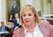  ?? [PHOTO BY JIM BECKEL, THE OKLAHOMAN] ?? Gov. Mary Fallin addresses college students at an event to promote Higher Education in Oklahoma in this photo from February. Fallin has said she plans to do some consulting at the national and state level after leaving office.