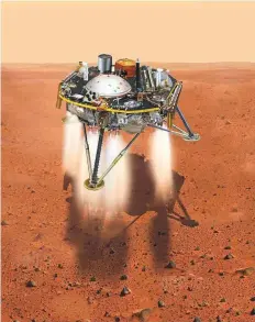  ?? AFP ?? An illustrati­on shows a simulated view of Nasa’s InSight lander descend towards the surface of Mars. InSight lander is scheduled to touch down on the Red Planet at approximat­ely 3 pm EST on Monday.