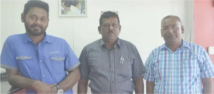  ?? Photo: Litia Tikomailep­anoni ?? From left: Nadi Taxi Associatio­n treasurer Shamsher Ali, newly-elected president Vasu Nair and secretary Shasi Shalendra Prasad.