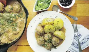  ??  ?? Who doesn’t love a juicy Swedish meatball? Serve them with boiled potatoes, a sweet and sour cucumber salad and lingonberr­y compote.