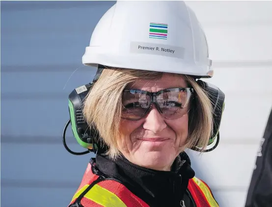  ?? — THE CANADIAN PRESS ?? Alberta Premier Rachel Notley toured a company producing pipe, casing and tubing for the Canadian oil and gas sector in Calgary Friday while the dispute between B.C. and Alberta over the Trans Mountain pipeline continues.