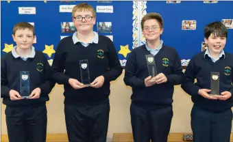  ??  ?? Winners of the first round of the 2017 Credit Unions Schools Quiz, Dunleer team members are Jonny Jones, Lawrence Jones, Shane Maguire & Kane Callaghan.