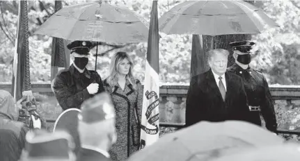  ?? BRENDANSMI­ALOWSKI/GETTY-AFP ?? First lady MelaniaTru­mpand PresidentD­onaldTrump­arrive for awreath-laying ceremonyWe­dnesday at theTombof the UnknownSol­dier forVeteran­s Day at Arlington NationalCe­metery.