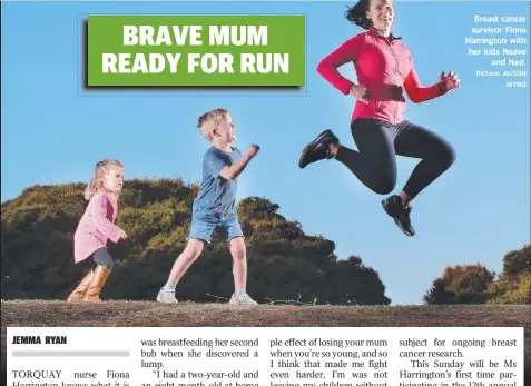  ?? Picture: ALISON WYND ?? Breast cancer survivor Fiona Harrington with her kids Neave and Ned.