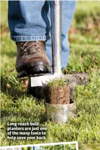 ??  ?? Long-reach bulb planters are just one of the many tools to help save your back